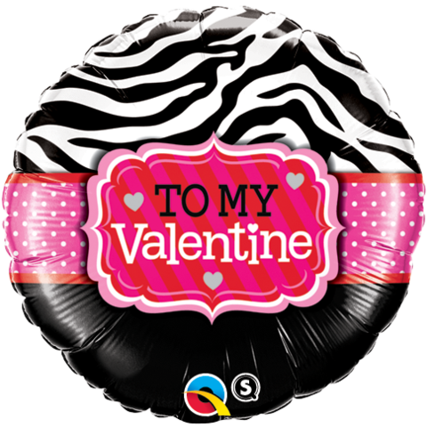 To My Valentine Zebra Stripes Mylar Balloon